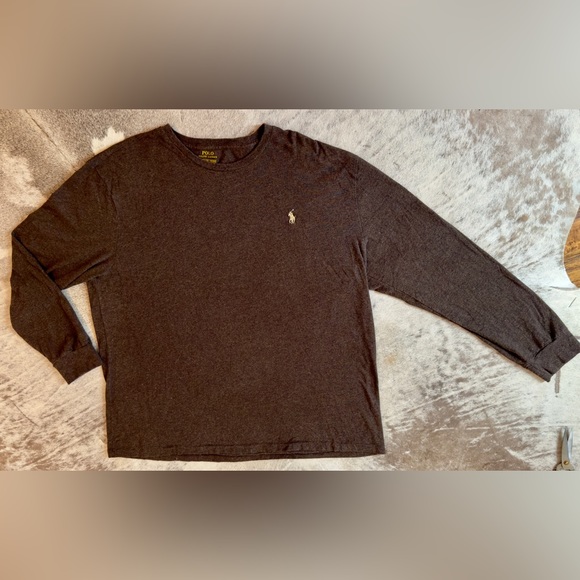 POLO RALPH LAUREN Men’s Heather Brown Custom Fit Long Sleeve Tee T-Shirt - Picture 8 of 16